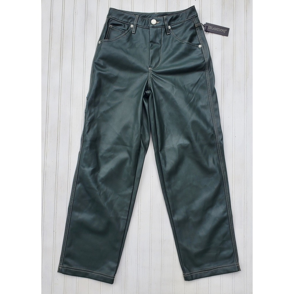 BlankNYC NWT Baxter Ribcage Straight Leg Vegan Leather Carpenter Pants Green 24